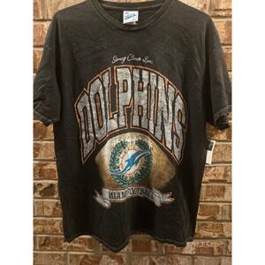 Miami Dolphins T Shirt 47 Brand Vintage Glitter Tubular NFL Football Black L New